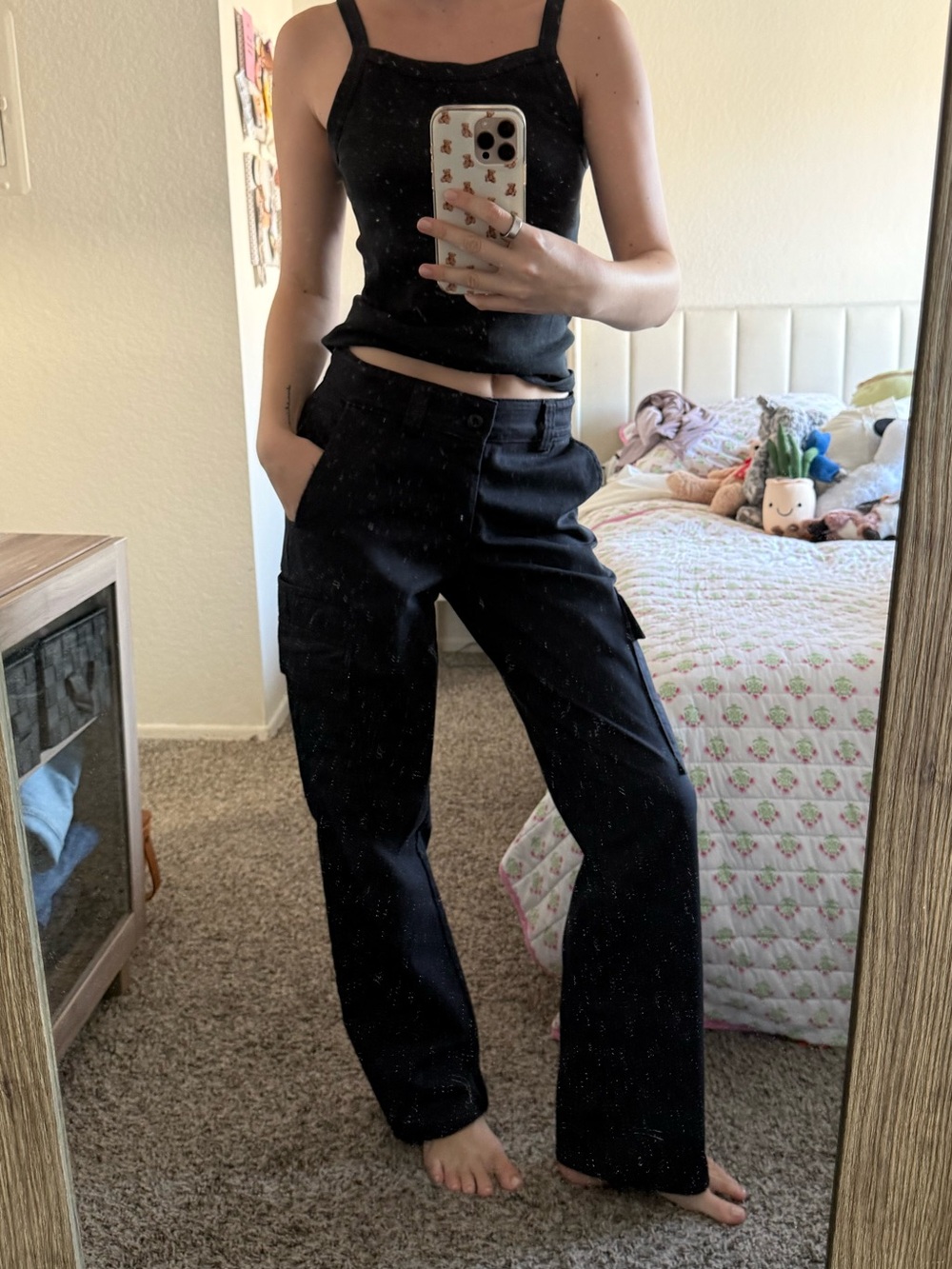 Navy Wide-Leg Cargo Pants - Women